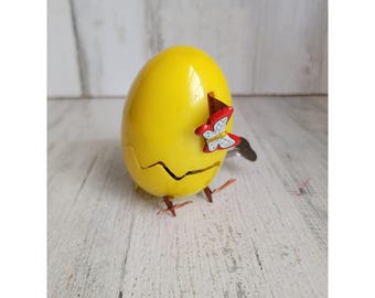 Vintage opwindbaar broedeierkuiken mechanische kip babyhoppen paasdecorfiguur