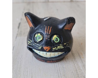 Vintage AS IS black cat retro style candle Halloween prop decor