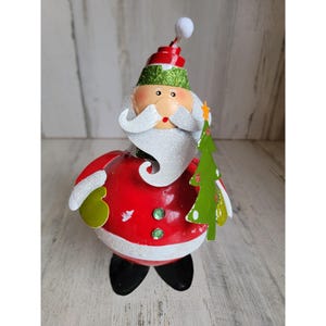 vintage pier 1 ? Metal fat jolly santa bobble xmas decor figure glitter tree claus