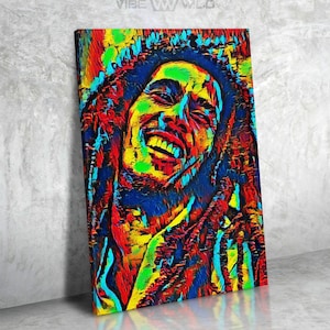 Bob Marley Canvas Art Abstract Colorful Bob Marley Painting Wall Art Decor Pop Art Colors image 1
