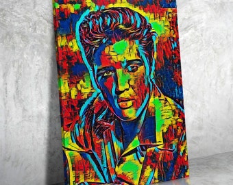 Elvis Presley Canvas Art Painting Abstract Colors | Elvis Wall Art Pop Art | Elvis Presley King of Rock and Roll Wall Decor