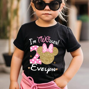 I&#39;m Twodless T-Shirt, Custom 2nd Birthday Shirts, Birthday Shirt, Minnie Mouse Shirt, 2nd Birthday Shirt Girl, Kids Birthday Gift D299