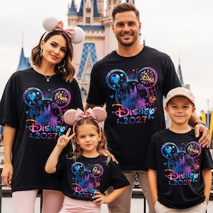 T-shirt Disney 2027, chemises vacances en famille Disney, chemise escouade Disney 2027, Minnie et Mickey assortis D412