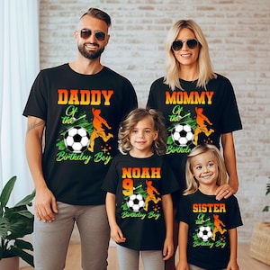 Camisa de futebol de menino de aniversário, camisa de aniversário de família combinando, camisa de aniversário de futebol personalizada, camisa de família amante de esportes, presente de aniversário de futebol 325