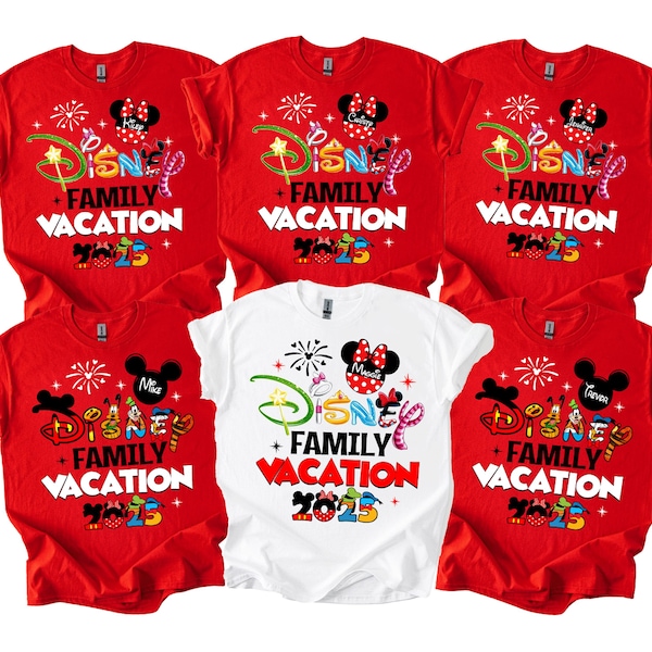 Disney Familienurlaub 2025, Gruppe Passendes Outfit, Minnie Micky Personalisierte T-Shirt D172