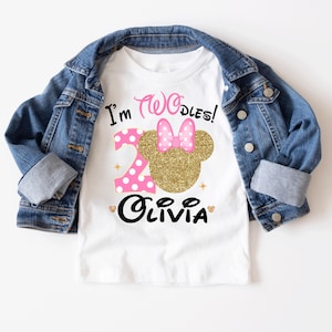 Camiseta &quot;Soy Twodles&quot;, camisetas personalizadas para segundo cumpleaños, camiseta de Minnie Mouse, camiseta para segundo cumpleaños de niña, regalo de cumpleaños para niños D299