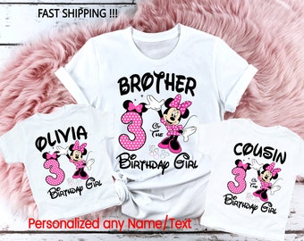 Minnie Birthday Family Shirts, Birthday Matching Family Shirts, Birthday Minnie Years, Birthday Disney Family Shirts, Kids Party Shirt D138