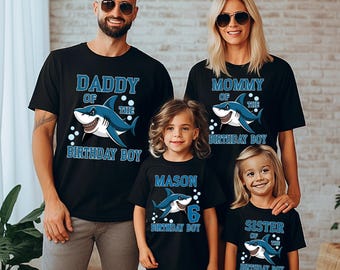 Personlig t-shirt med hajmotiv för födelsedagspojke: Anpassat namn och nummer P219