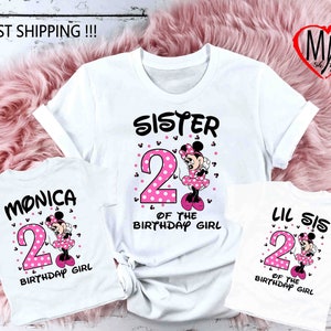 Koszulki urodzinowe Myszki Minnie z rodziną pasujące do siebie: strój na imprezę dla dzieci