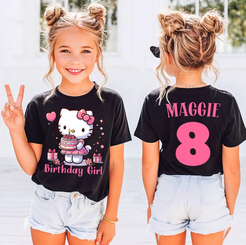 Personlig Hello Kitty födelsedagströja: Anpassad familjematchande outfit D440 bild 1