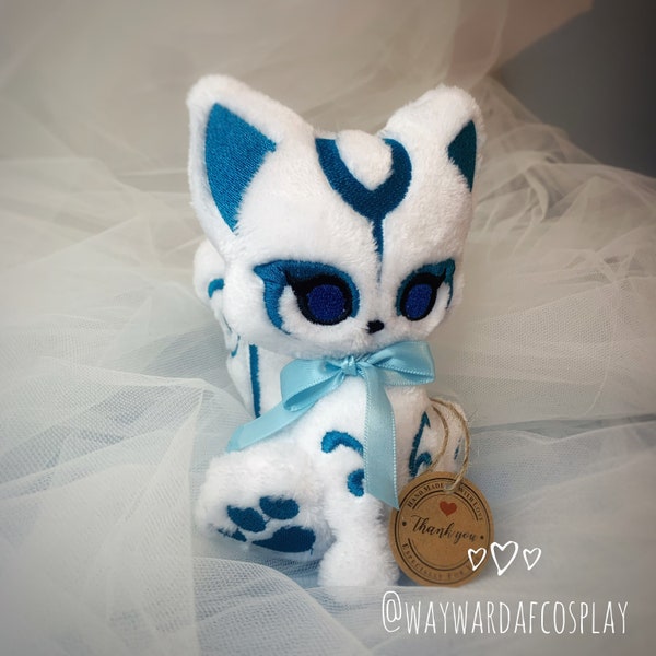 Kitsune Plush ~ Adorable White and Blue Handmade Kitsune ~ Made to Order