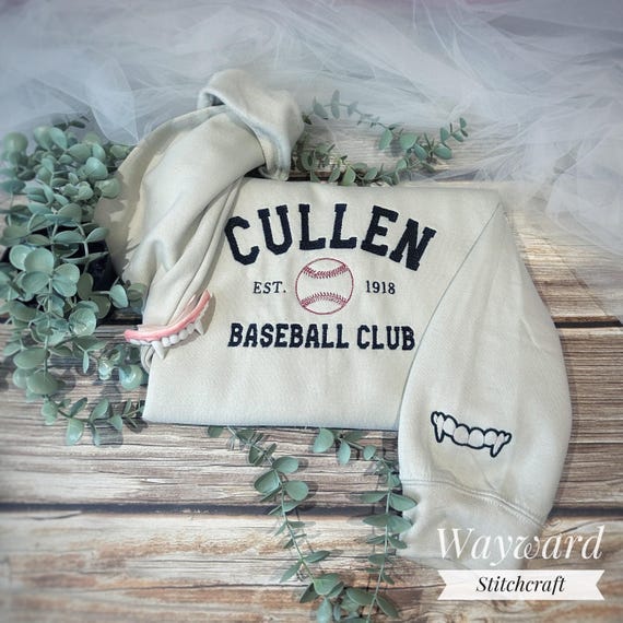 Cullen Baseball Embroidered Sweatshirt ~ Twilight Inspired Vampire Sweatshirt ~ Team Edward, Team Jacob ~ Vampire Fang Sleeve Detail!