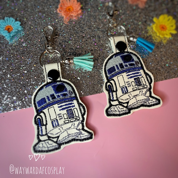 Chibi Droid Inspired Embroidered Leatherette Keyring ~ Geeky Gifts ~ Star Battles Keyfobs