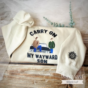 Supernatural Wayward Son Embroidered Sweatshirt ~ Supernatural Jumper ~ Dean Winchester,  Sam Winchester ~ Antiposession Sleeve Detail