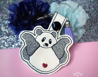 Adorable Panda Embroidered Faux Leather Keyring ~ Funny Novelty Gift