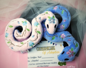 Cherry Blossom Embroidered Snake Plush ~ Anxiety Worry Pet ~ Comes Complete With Adoption Certificate