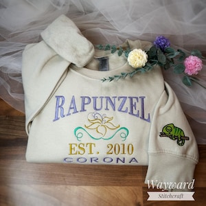 Rapunzel Embroidered Sweatshirt, Embroidered Camelion Sweatshirt ~ Cute Sleeve Details ~ Tangled Inspired Unisex Jumper