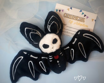 Skeleton Bat Plushy ~ Adopt Your Very Own Bat! ~ Black Skull Bat ~ Handmade to Order!