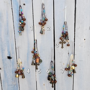 Handmade Cross Christianity wall hangings doorknobs hanging door charms suncatchers with a tiny prosperity bottle,glass beads and bells