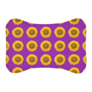 Pet Feeding Mat - Sunflowers - Purple - Pet Placemat, Food Mat, Pet Bowl Mat, Pet Gift, Dog Gifts, Pet Lovers