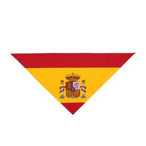 May include: A red, yellow, and red triangular bandana with the Spanish coat of arms in the center.