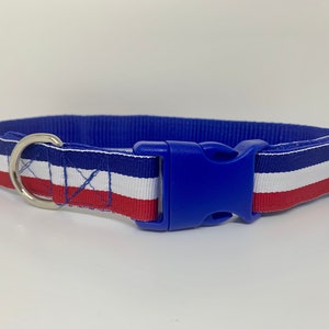 Französische Flagge / Blau Weiß Rot - Small/Medium/Large - Handgefertigtes Hundehalsband