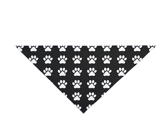 Paw Print on Black Dog Bandana | Colourful Tie-On Pet Bandana | Soft Polyester Dog Scarf