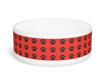 Pet Bowl - Paw Prints - Red