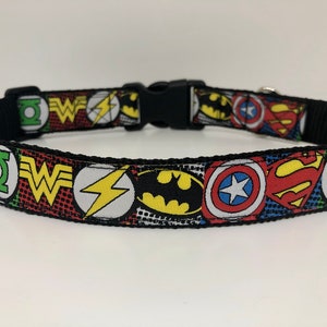 Superhero Print - Small/Medium/Large - Multiple Colours Available - Handmade Dog Collar
