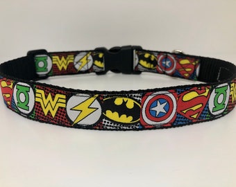 Superhero Print - Small/Medium/Large - Multiple Colours Available - Handmade Dog Collar