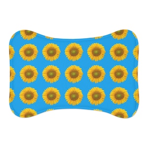 Pet Feeding Mat - Sunflowers - Blue - Pet Placemat, Food Mat, Pet Bowl Mat, Pet Gift, Dog Gifts, Pet Lovers
