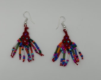 Handmade Multicolor Beaded Fringe Earrings | Colorful Dangle Earrings | Boho Statement Jewelry | Lightweight Handmade Gift