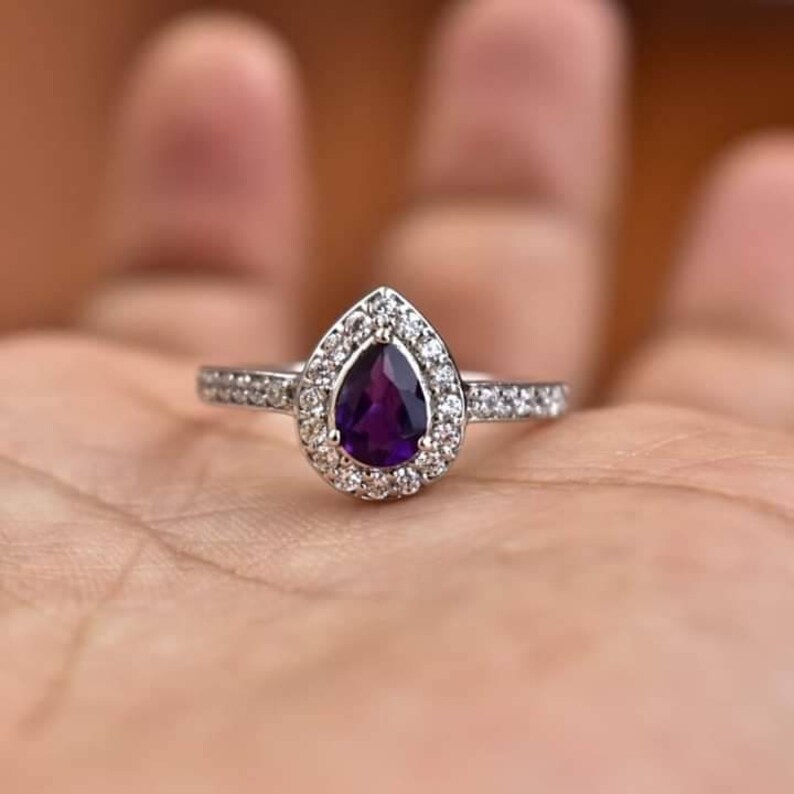 925 Sterling Silver Natural Amethyst Gemstone Girls Women Proposal Promise Anniversary Engagement Bridal Wedding Ring Online Gift Jewelry.