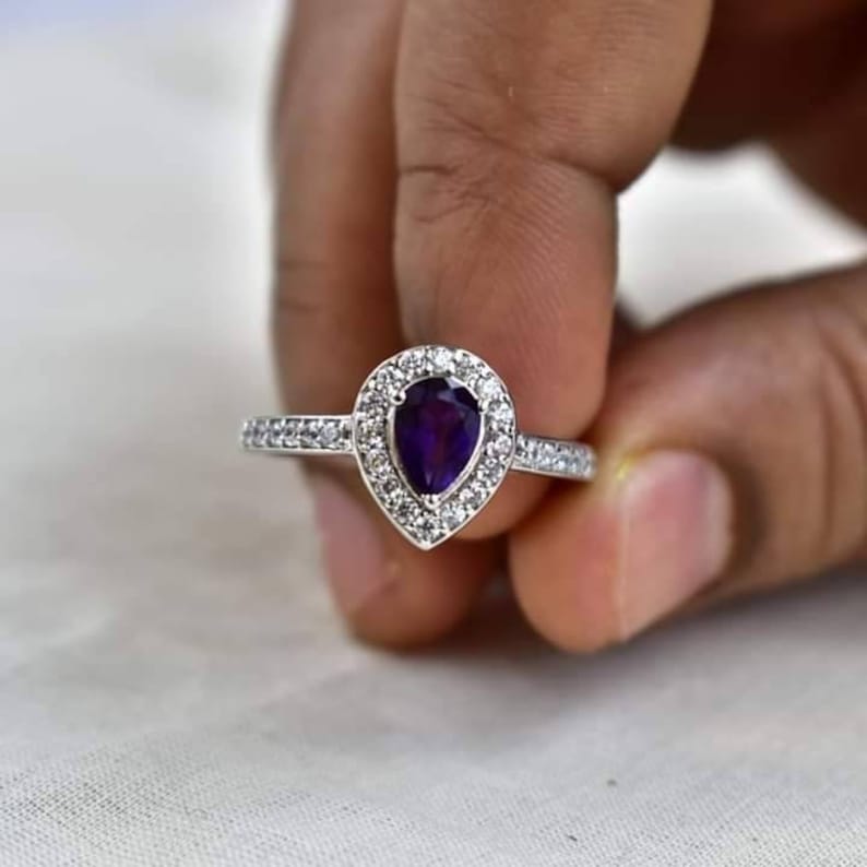 925 Sterling Silver Natural Amethyst Gemstone Girls Women Proposal Promise Anniversary Engagement Bridal Wedding Ring Online Gift Jewelry.