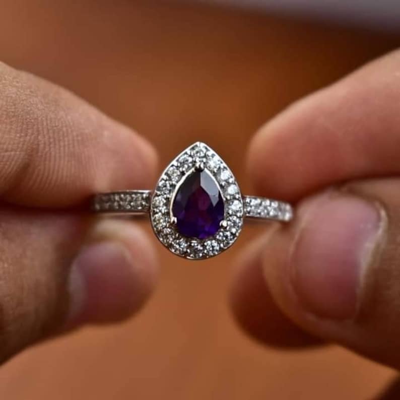 925 Sterling Silver Natural Amethyst Gemstone Girls Women Proposal Promise Anniversary Engagement Bridal Wedding Ring Online Gift Jewelry.