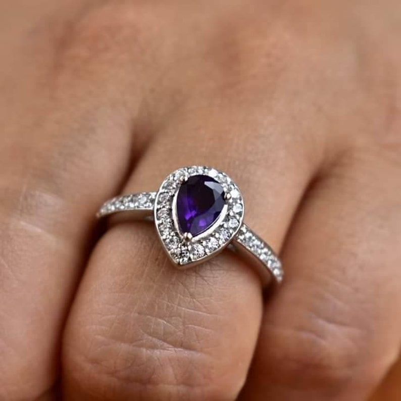 925 Sterling Silver Natural Amethyst Gemstone Girls Women Proposal Promise Anniversary Engagement Bridal Wedding Ring Online Gift Jewelry.
