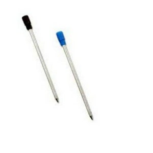 May include: Two metal pen refills, one with a black cap and one with a blue cap.