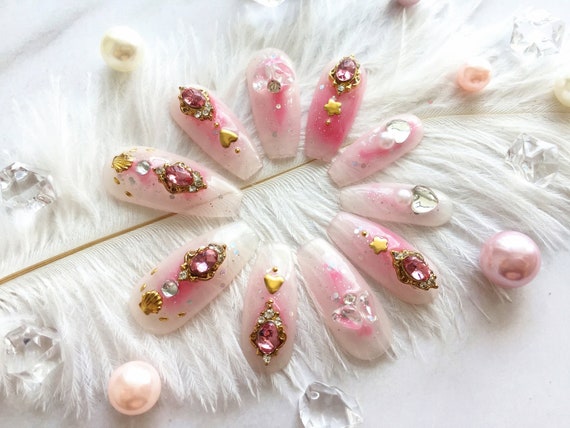 Baby Boomer Crystal Sea Shells Press on Nails Fake Nails False | Etsy