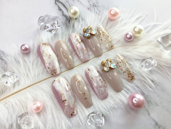 Mocha Glitter Fashion Diamond Press on Nails Fake Nails False | Etsy