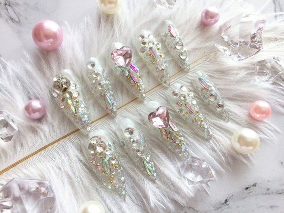 Heart Diamond Luxury Crystal Press on Nails Fake Nails False | Etsy