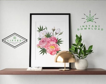 Cannabis Botanical Wall Art, Floral Marijuana Wall Art, Home Office, Plant Lady, Medical Wall Print, Weed, Printable Decor INSTANT DOWNLOAD