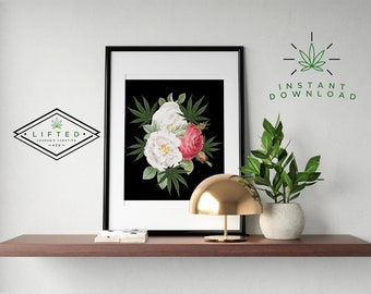 Floral Cannabis Wall Art Print, Botanical Bedroom Wall Art, Home Decor, Stoner Gifts for Her, Stoner Girl, Marijuana Decor INSTANT DOWNLOAD