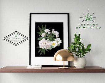 Marijuana Wall Art, Plant Lady Wall Art, Stoner Girl, Floral Home Decor, Plant Medicine, Printable Poster, White Floral Art INSTANT DOWNLOAD