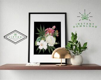 Stoner Mom Gift, Floral Cannabis Wall Art Print, Plant Lover Wall Art, Digital Wall Art, Marijuana Printable, Gift for Her, INSTANT DOWNLOAD