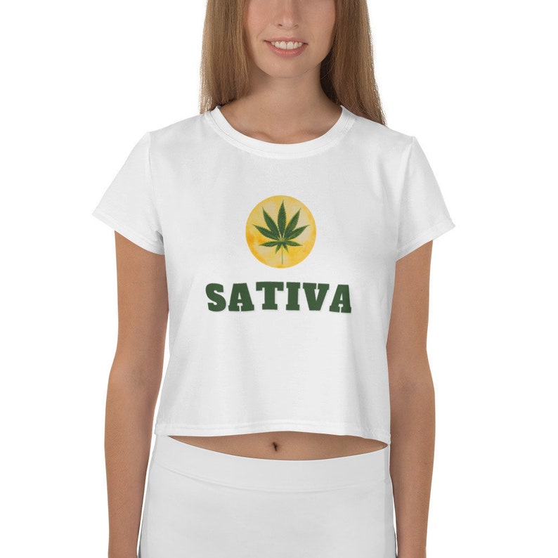 Sativa Crop Tee, Stoner Shirt, Marijuana Crop Top, Cannabis Top image 1