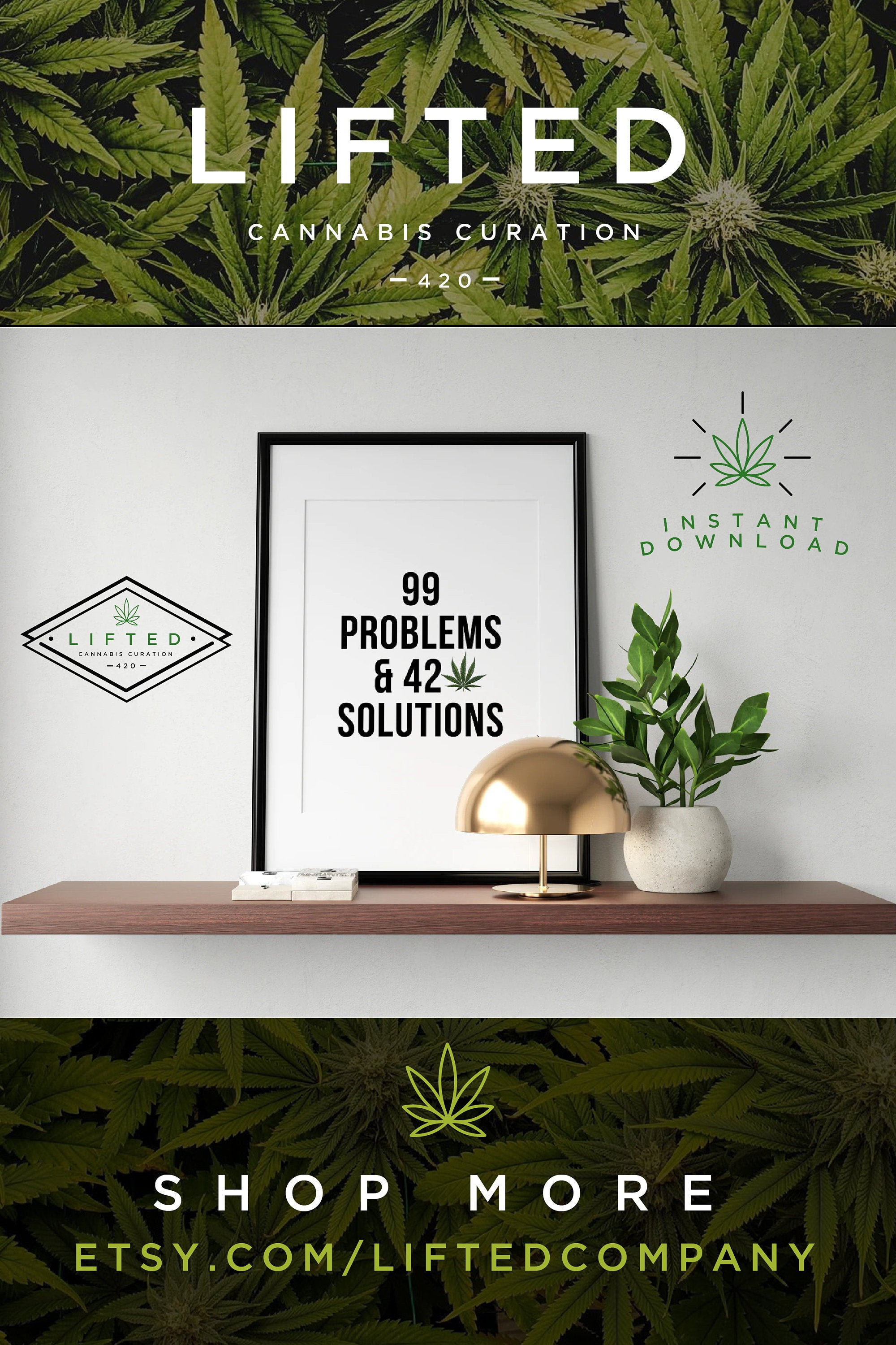 weed print 99 problems 420 solution marijuana spliff quote a4 picture UNFRAMEd 2