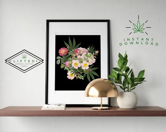Stoner Wall Art, Botanical Fine Art, Floral Living Room Decor, Cultivator Gift, Stoner Gift for Her Printable Wall Art INSTANT DOWNLOAD