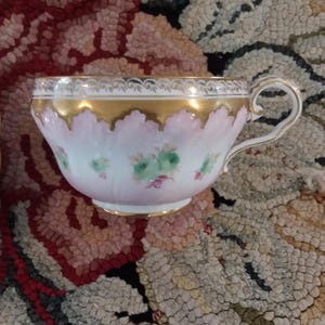Antique Limoges Demitasse Cup: Hand-Painted Pink Roses, Gold Gilding, c.1800s