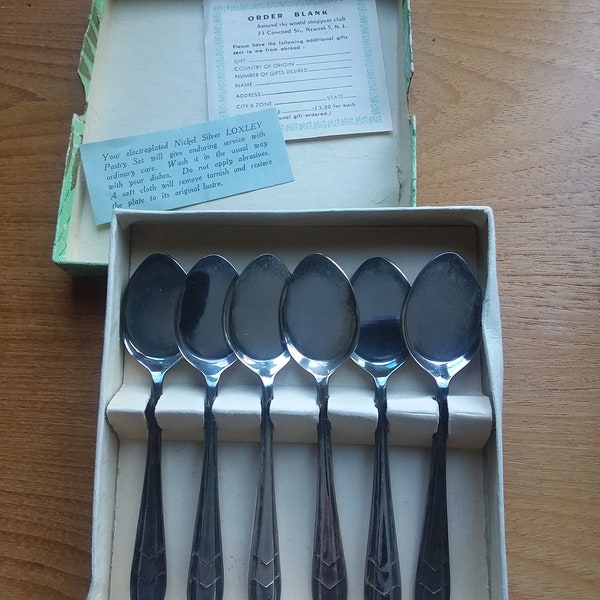 Antique, Pastry Spoon Set, Six (6) Pieces, Original Box, Sheffield England, by Loxely, Silverplated