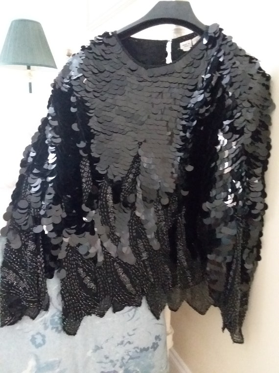 Black SEQUINED Blouse/Top, OLEG CASSINI, Women's … - image 10